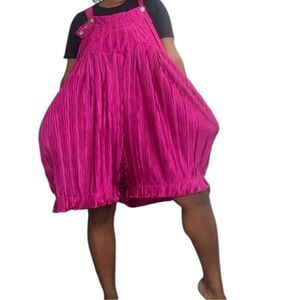 BiBi Pink Magenta Oversized Ruffle Pleated Satin Overalls Romper Size Medium